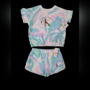 Calvin Klein Kids Swirl Blue/Pink/Purple 2 Piece Girls Set Size 6x Brand NEW!